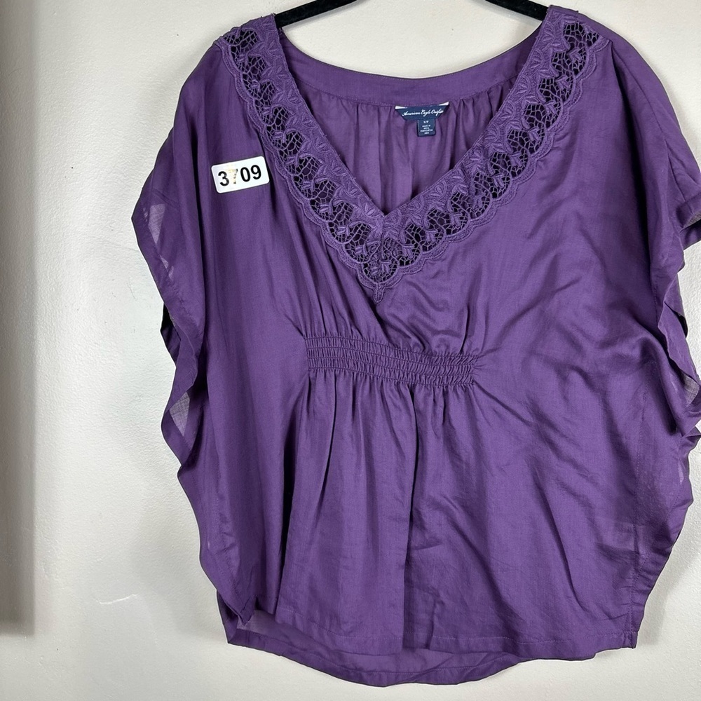 American eagle outfitter purple small 18 p2p 21-1/2 length open arms like new
